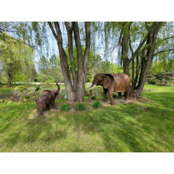 Elephant Garden Sculptures | Monumental Copper & Stone Outdoor Art Pair