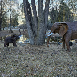 Elephant Garden Sculptures | Monumental Copper & Stone Outdoor Art Pair