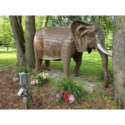 Elephant Garden Sculptures | Monumental Copper & Stone Outdoor Art Pair