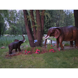 Elephant Garden Sculptures | Monumental Copper & Stone Outdoor Art Pair