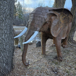 Elephant Garden Sculptures | Monumental Copper & Stone Outdoor Art Pair