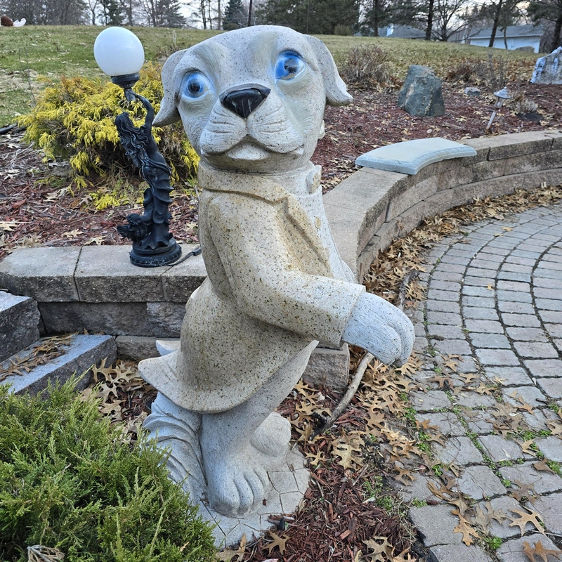 Granite Butler Dog Statue with Marble Cane | Whimsical Garden Décor